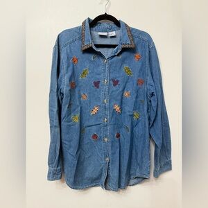 Bobbie Brooks Vintage Fall Leaf Embroidered Denim Shirt